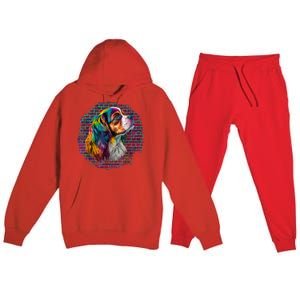 Colorful Cavalier King Charles Spaniel Dog Pop Art Bricks Premium Hooded Sweatsuit Set