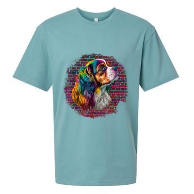 Colorful Cavalier King Charles Spaniel Dog Pop Art Bricks Sueded Cloud Jersey T-Shirt