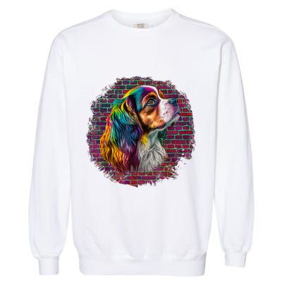 Colorful Cavalier King Charles Spaniel Dog Pop Art Bricks Garment-Dyed Sweatshirt