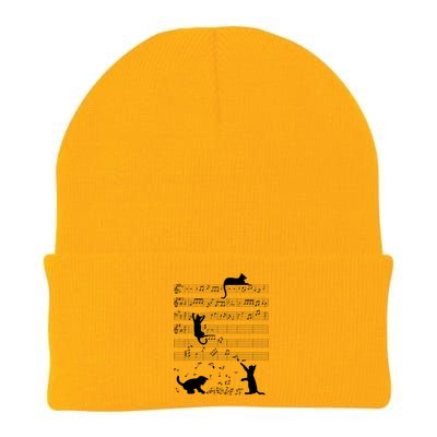 Cute Cat Kitty Playing Music Note Clef Musician Art Gift Knit Cap Winter Beanie