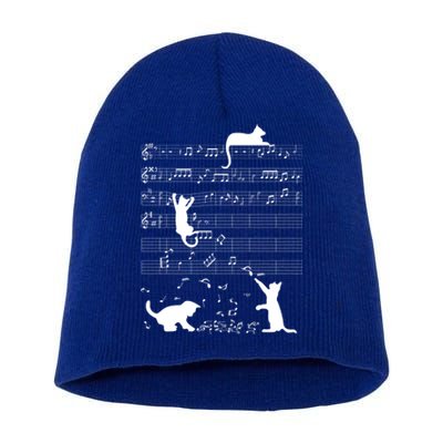 Cute Cat Kitty Playing Music Note Clef Musician Art Gift Short Acrylic Beanie