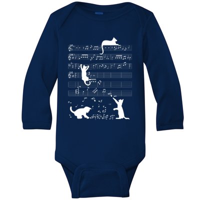 Cute Cat Kitty Playing Music Note Clef Musician Art Gift Baby Long Sleeve Bodysuit