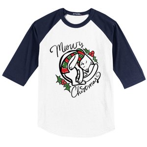 Christmas Cat Kitty Meowy Cute Gift Baseball Sleeve Shirt