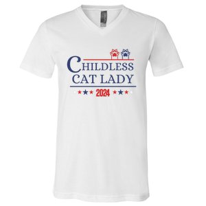 Childless Cat Kamala 2024 Childless Cat Lady 2024 Childless Cat Lady Kamala 2024 V-Neck T-Shirt