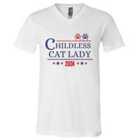 Childless Cat Kamala 2024 Childless Cat Lady 2024 Childless Cat Lady Kamala 2024 V-Neck T-Shirt