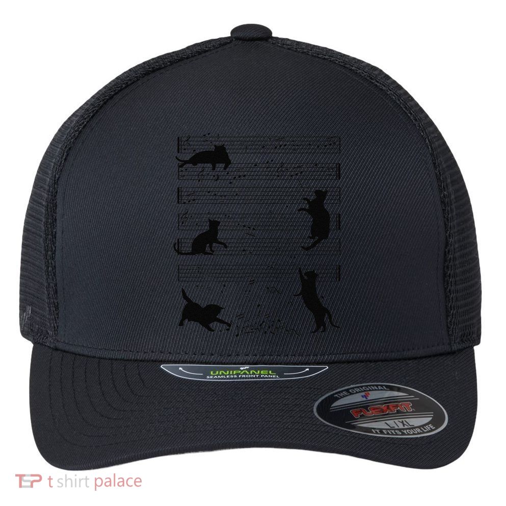 Cute Cat Kitty Playing Music Note Clef Musician Art Funny Flexfit Unipanel Trucker Cap