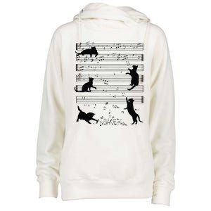 Cute Cat Kitty Playing Music Note Clef Musician Art Funny Womens Funnel Neck Pullover Hood