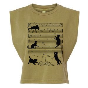 Cute Cat Kitty Playing Music Note Clef Musician Art Funny Garment-Dyed Women's Muscle Tee