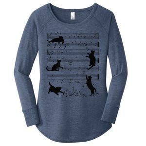 Cute Cat Kitty Playing Music Note Clef Musician Art Funny Women's Perfect Tri Tunic Long Sleeve Shirt