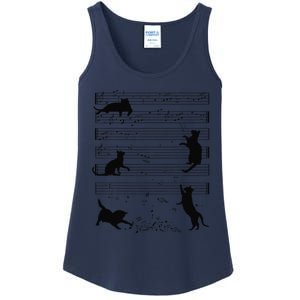 Cute Cat Kitty Playing Music Note Clef Musician Art Funny Ladies Essential Tank