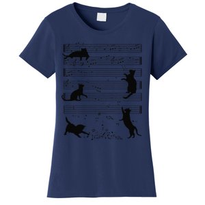 Cute Cat Kitty Playing Music Note Clef Musician Art Funny Women's T-Shirt