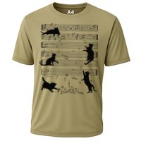 Cute Cat Kitty Playing Music Note Clef Musician Art Funny Cooling Performance Crew T-Shirt