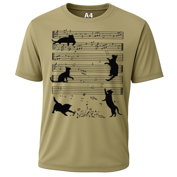 Cute Cat Kitty Playing Music Note Clef Musician Art Funny Cooling Performance Crew T-Shirt