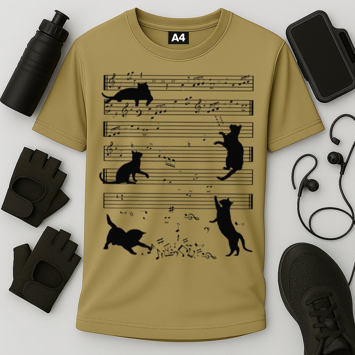 Cute Cat Kitty Playing Music Note Clef Musician Art Funny Cooling Performance Crew T-Shirt