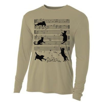 Cute Cat Kitty Playing Music Note Clef Musician Art Funny Cooling Performance Long Sleeve Crew