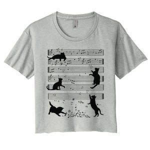 Cute Cat Kitty Playing Music Note Clef Musician Art Funny Women's Crop Top Tee