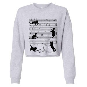 Cute Cat Kitty Playing Music Note Clef Musician Art Funny Cropped Pullover Crew