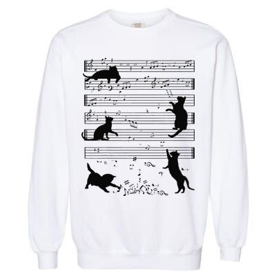 Cute Cat Kitty Playing Music Note Clef Musician Art Funny Garment-Dyed Sweatshirt