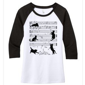 Cute Cat Kitty Playing Music Note Clef Musician Art Funny Women's Tri-Blend 3/4-Sleeve Raglan Shirt