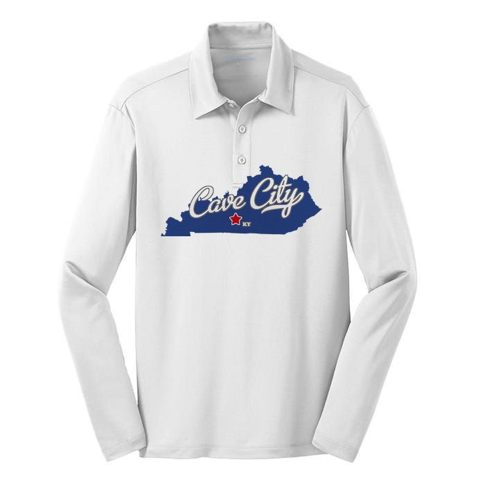 Cave City Kentucky Ky Map Silk Touch Performance Long Sleeve Polo