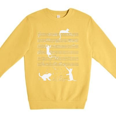 Cute Cat Kitty Playing Music Note Funny Clef Musician Art Premium Crewneck Sweatshirt