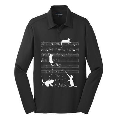 Cute Cat Kitty Playing Music Note Funny Clef Musician Art Silk Touch Performance Long Sleeve Polo