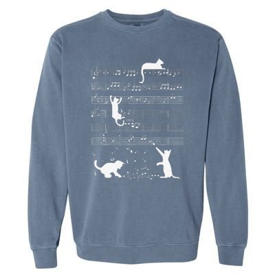 Cute Cat Kitty Playing Music Note Funny Clef Musician Art Garment-Dyed Sweatshirt