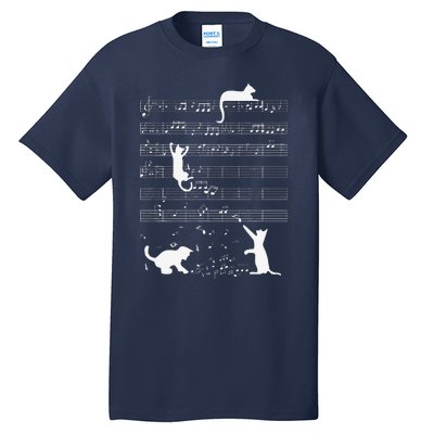 Cute Cat Kitty Playing Music Note Funny Clef Musician Art Tall T-Shirt