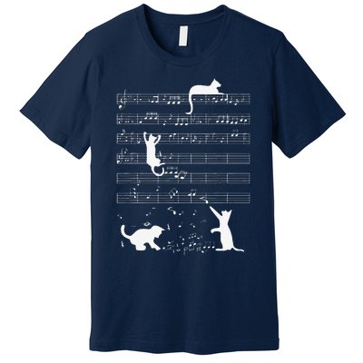 Cute Cat Kitty Playing Music Note Funny Clef Musician Art Premium T-Shirt