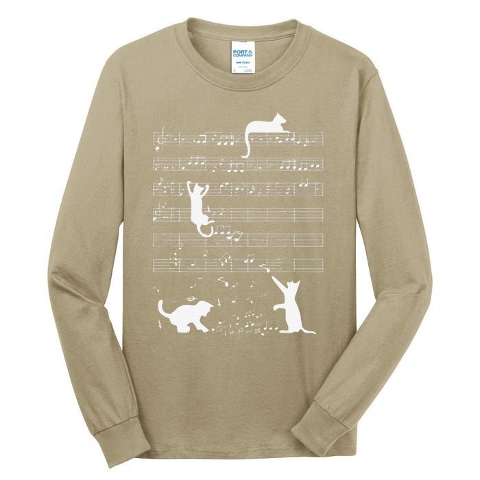 Cute Cat Kitty Playing Music Note Funny Clef Musician Art Tall Long Sleeve T-Shirt