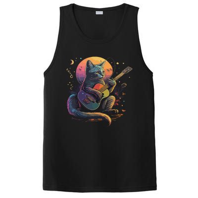 Cute Cat Kitty Playing Guitar Vintage Cats Lover Guitarist PosiCharge Competitor Tank