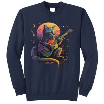 Cute Cat Kitty Playing Guitar Vintage Cats Lover Guitarist Sweatshirt