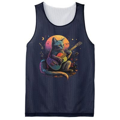 Cute Cat Kitty Playing Guitar Vintage Cats Lover Guitarist Mesh Reversible Basketball Jersey Tank