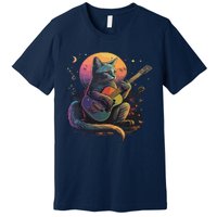 Cute Cat Kitty Playing Guitar Vintage Cats Lover Guitarist Premium T-Shirt