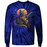 Cute Cat Kitty Playing Guitar Vintage Cats Lover Guitarist Tie-Dye Long Sleeve Shirt