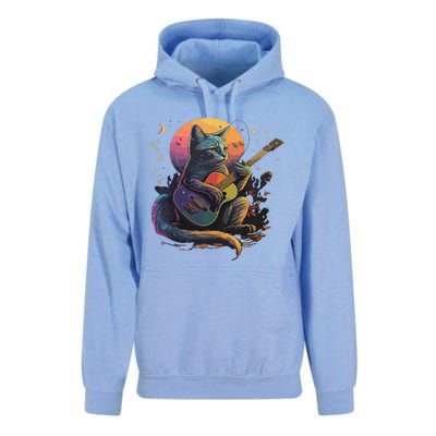 Cute Cat Kitty Playing Guitar Vintage Cats Lover Guitarist Unisex Surf Hoodie