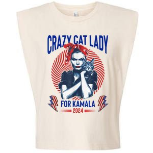 Crazy Cat Lady For Kamala 2024 Kamala Election 2024 Vote Garment-Dyed Women's Muscle Tee