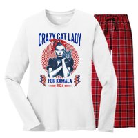 Crazy Cat Lady For Kamala 2024 Kamala Election 2024 Vote Women's Long Sleeve Flannel Pajama Set 