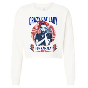 Crazy Cat Lady For Kamala 2024 Kamala Election 2024 Vote Cropped Pullover Crew