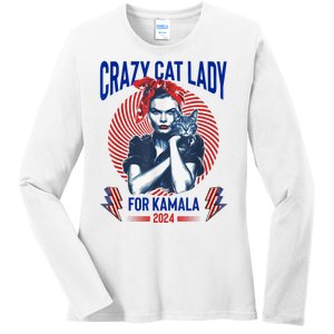 Crazy Cat Lady For Kamala 2024 Kamala Election 2024 Vote Ladies Long Sleeve Shirt