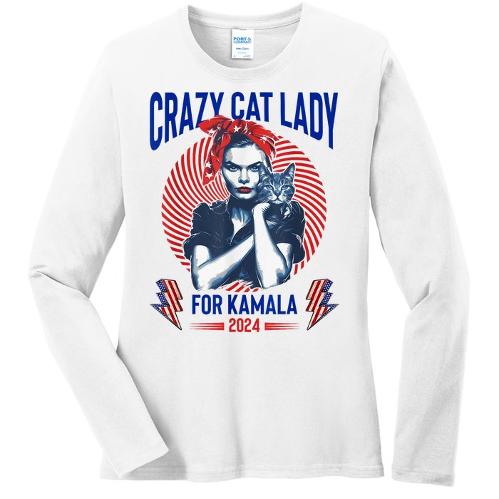 Crazy Cat Lady For Kamala 2024 Kamala Election 2024 Vote Ladies Long Sleeve Shirt