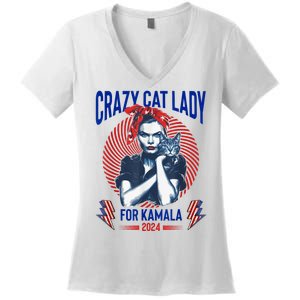 Crazy Cat Lady For Kamala 2024 Kamala Election 2024 Vote Women's V-Neck T-Shirt