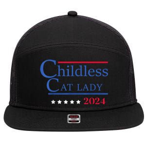 Childless Cat Lady 2024 Ladies Is Voting Kamala 7 Panel Mesh Trucker Snapback Hat