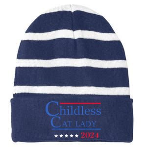 Childless Cat Lady 2024 Ladies Is Voting Kamala Striped Beanie with Solid Band