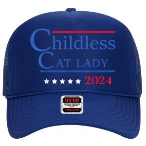 Childless Cat Lady 2024 Ladies Is Voting Kamala High Crown Mesh Back Trucker Hat