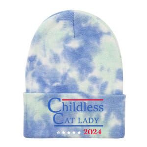 Childless Cat Lady 2024 Ladies Is Voting Kamala Tie Dye 12in Knit Beanie