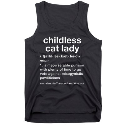 Childless Cat Lady Funny Dictionary Definition Tank Top