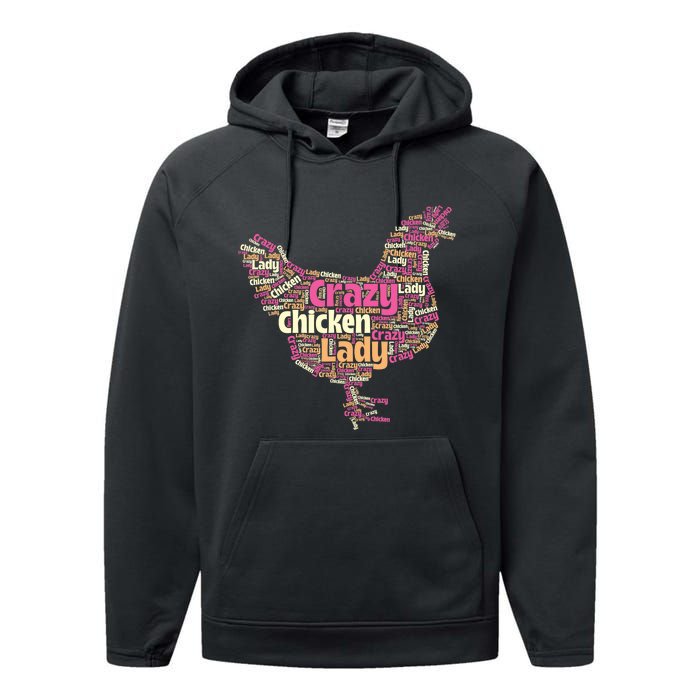 Crazy Chicken Lady Typography Chickens Farm Animal Lover Performance Fleece Hoodie