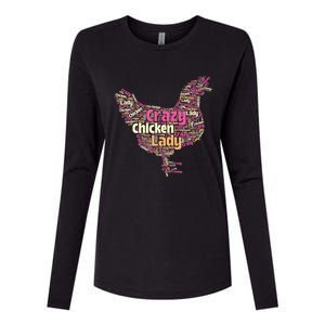 Crazy Chicken Lady Typography Chickens Farm Animal Lover Womens Cotton Relaxed Long Sleeve T-Shirt