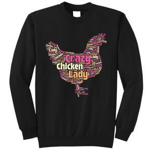 Crazy Chicken Lady Typography Chickens Farm Animal Lover Sweatshirt